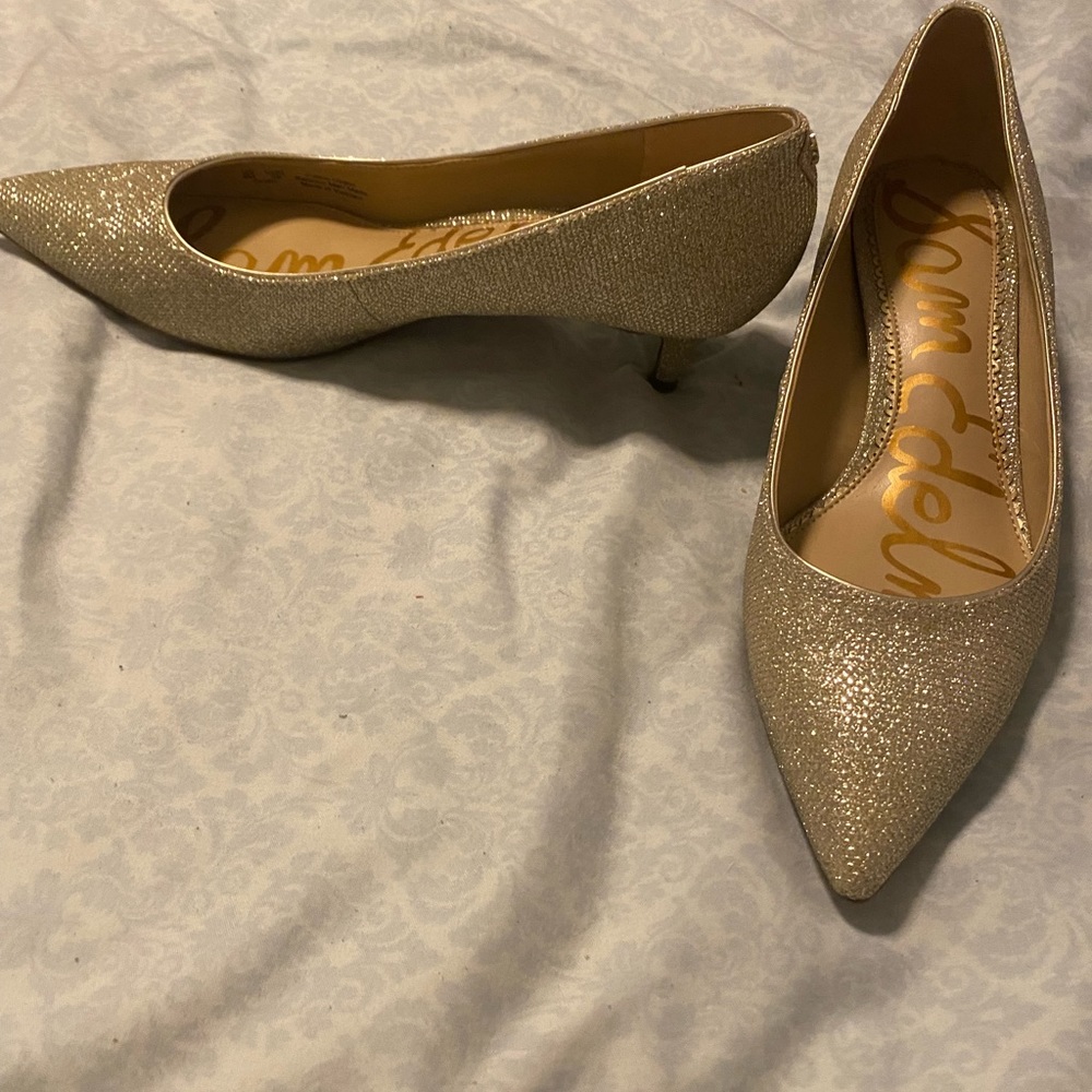 Gold Glitter Kitten Heels Size 8
